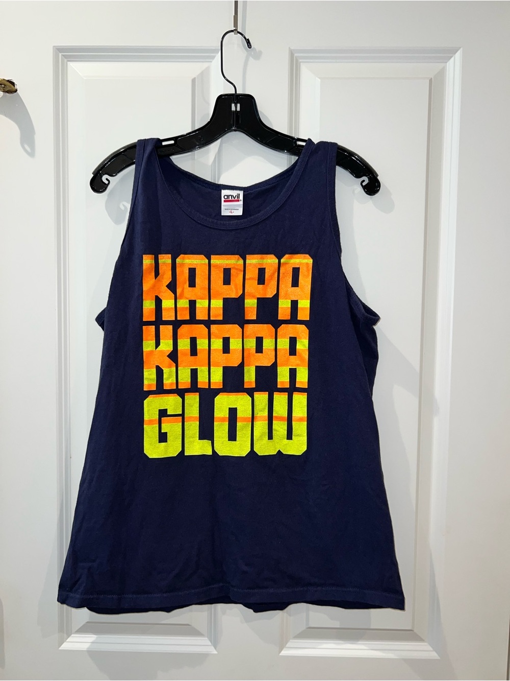Anvil Navy Tank Top with Orange and Neon Yellow 'Kappa Kappa Glow' Graphic
